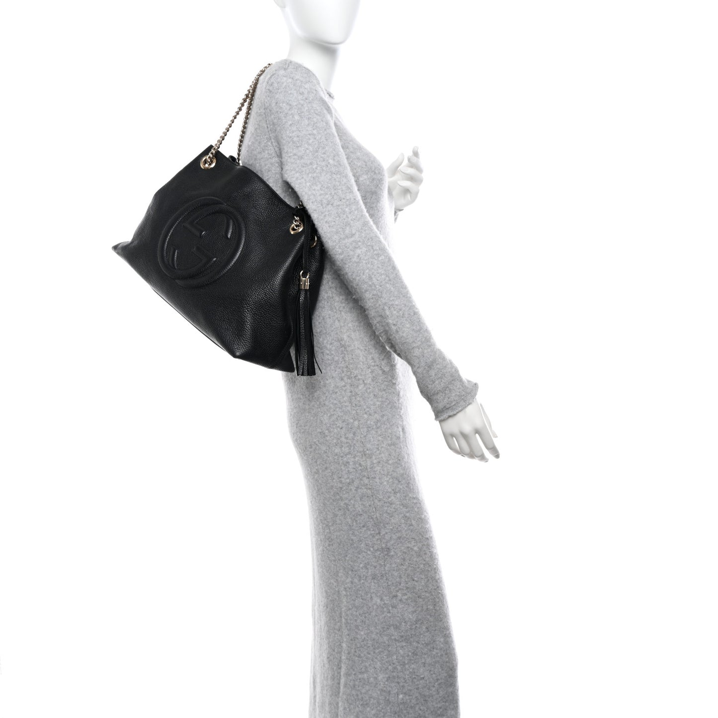 Pebbled Calfskin Medium Soho Chain Shoulder Bag Black