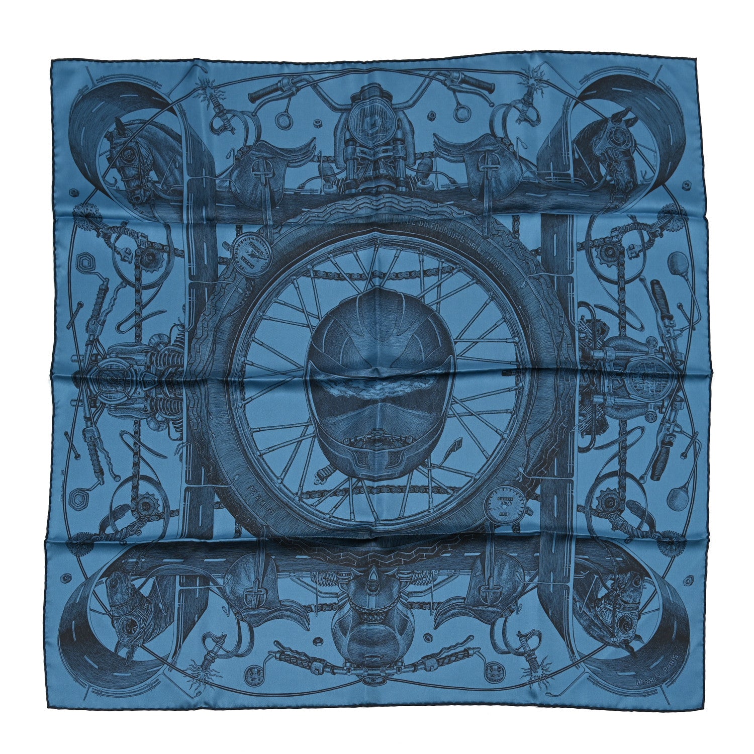 Hermes Silk Double Face Route 24 Scarf 90 Bleu Jean Marine 1 of 9