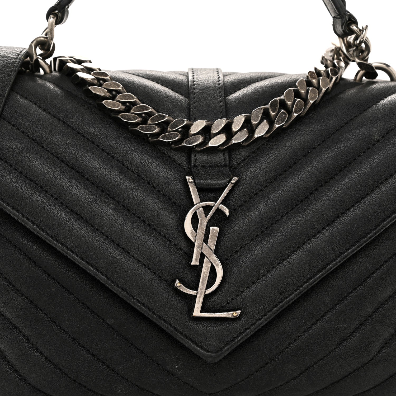 Saint Laurent Sheepskin Matelasse Chevron Monogram Medium College Bag Black 9 of 14