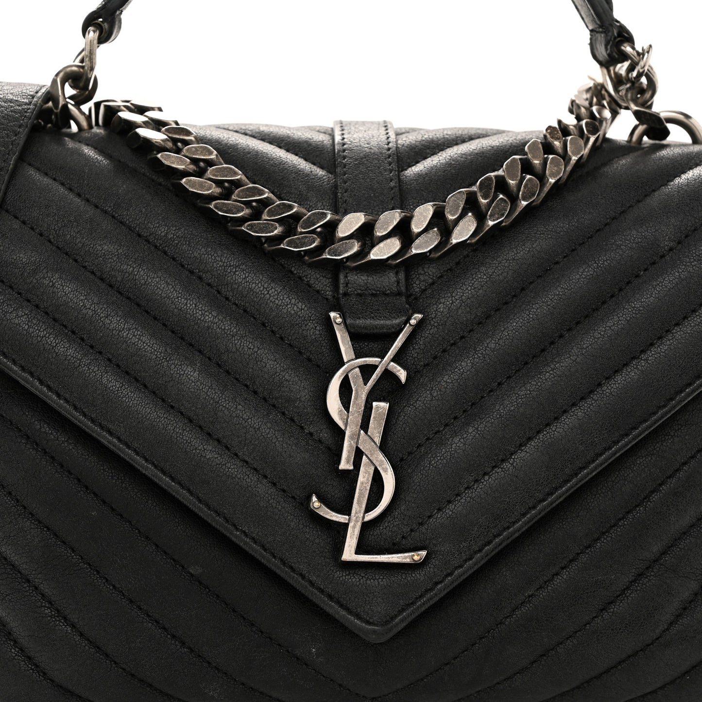 Sheepskin Matelasse Chevron Monogram Medium College Bag Black