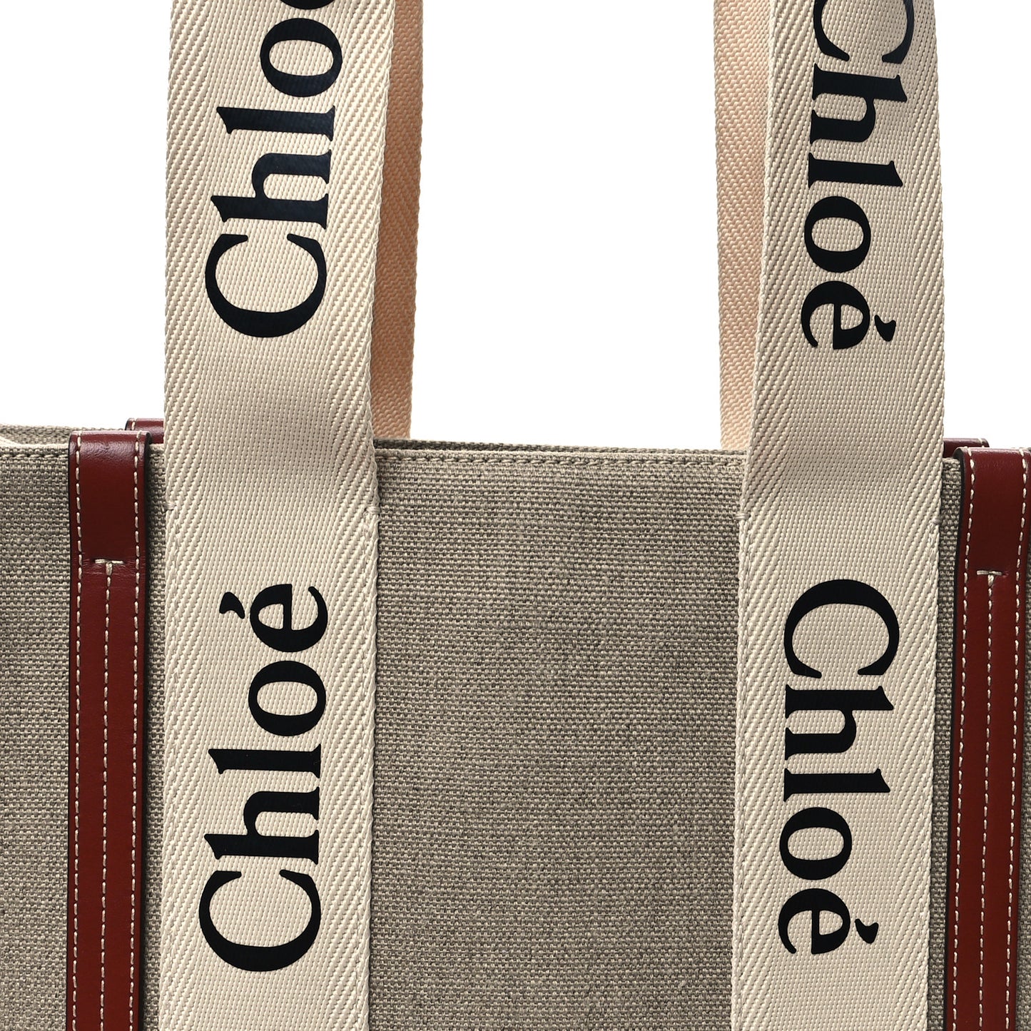 Linen Calfskin Medium Woody Ribbon Tote White Brown