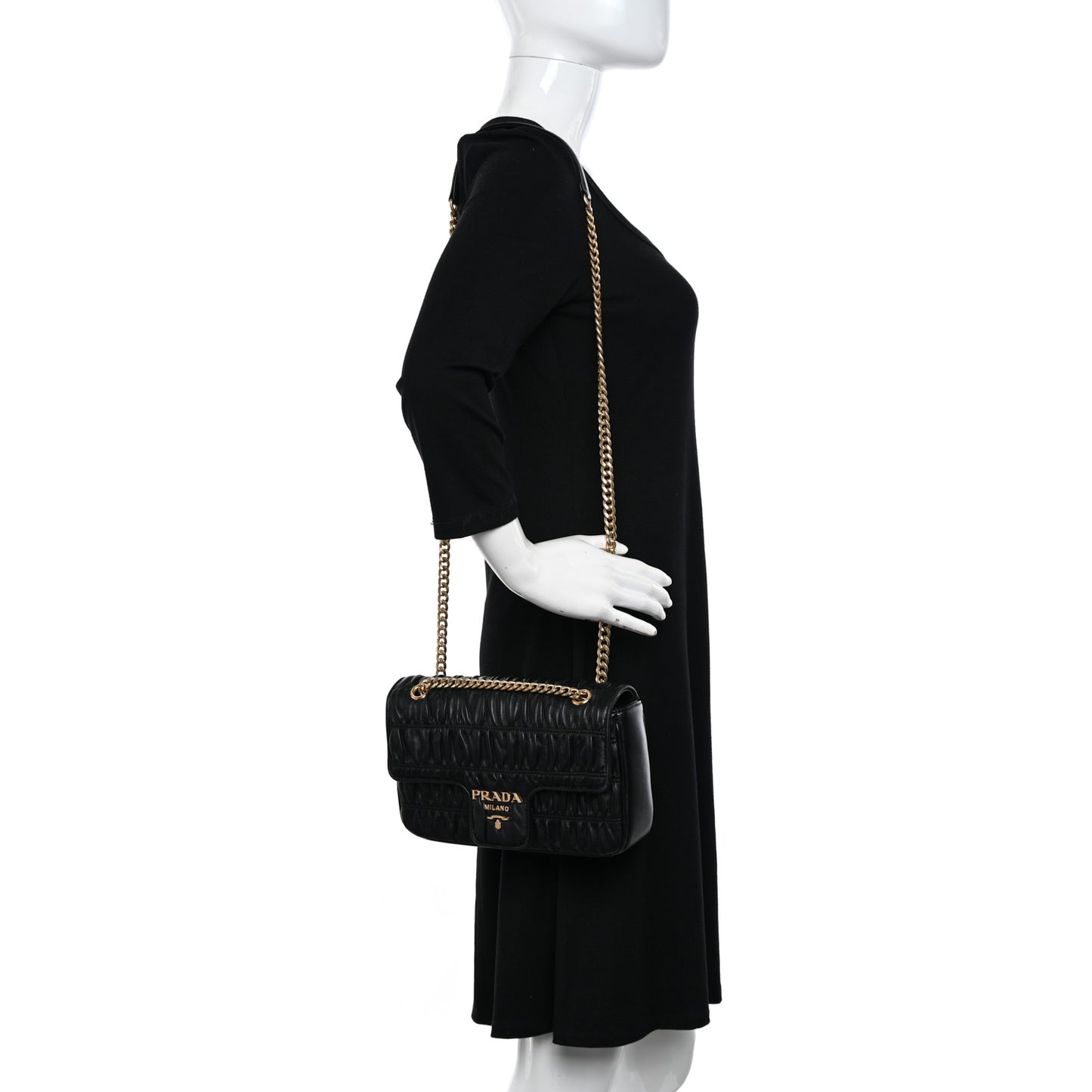 Nappa Gaufre Medium Chain Flap Shoulder Bag Black