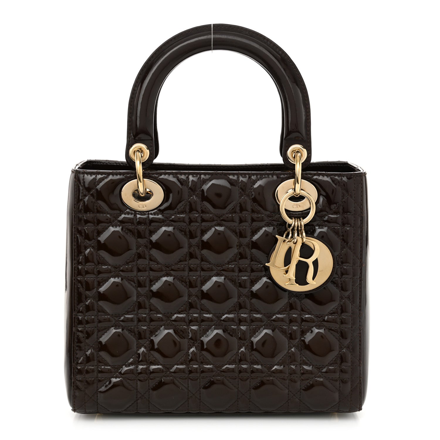 Christian Dior Patent Cannage Medium Lady Dior Dark Brown 1681348
