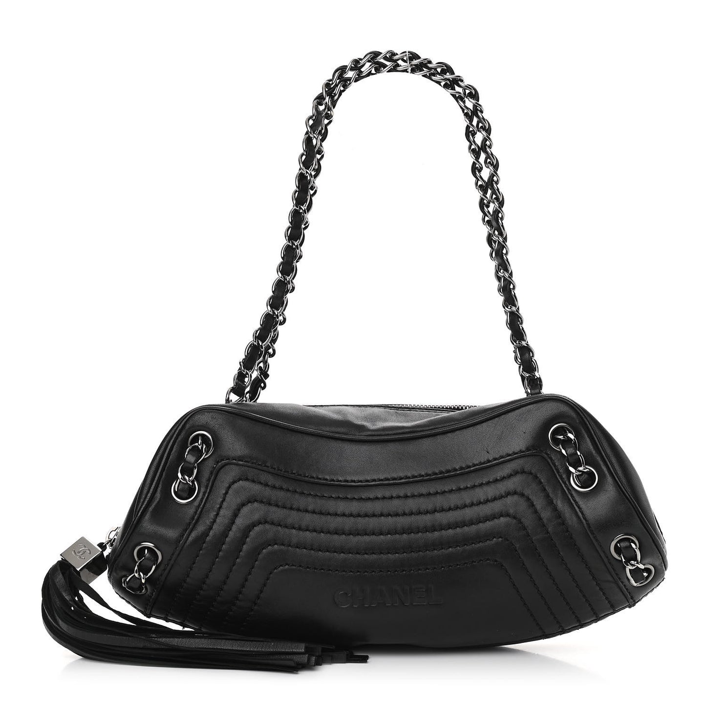 Lambskin Small Tassel Shoulder Bag Black