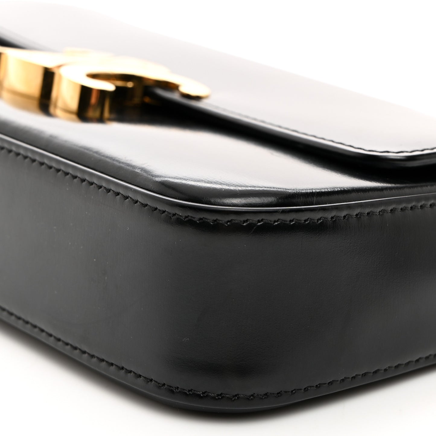 Shiny Calfskin Triomphe Chain Shoulder Bag Black