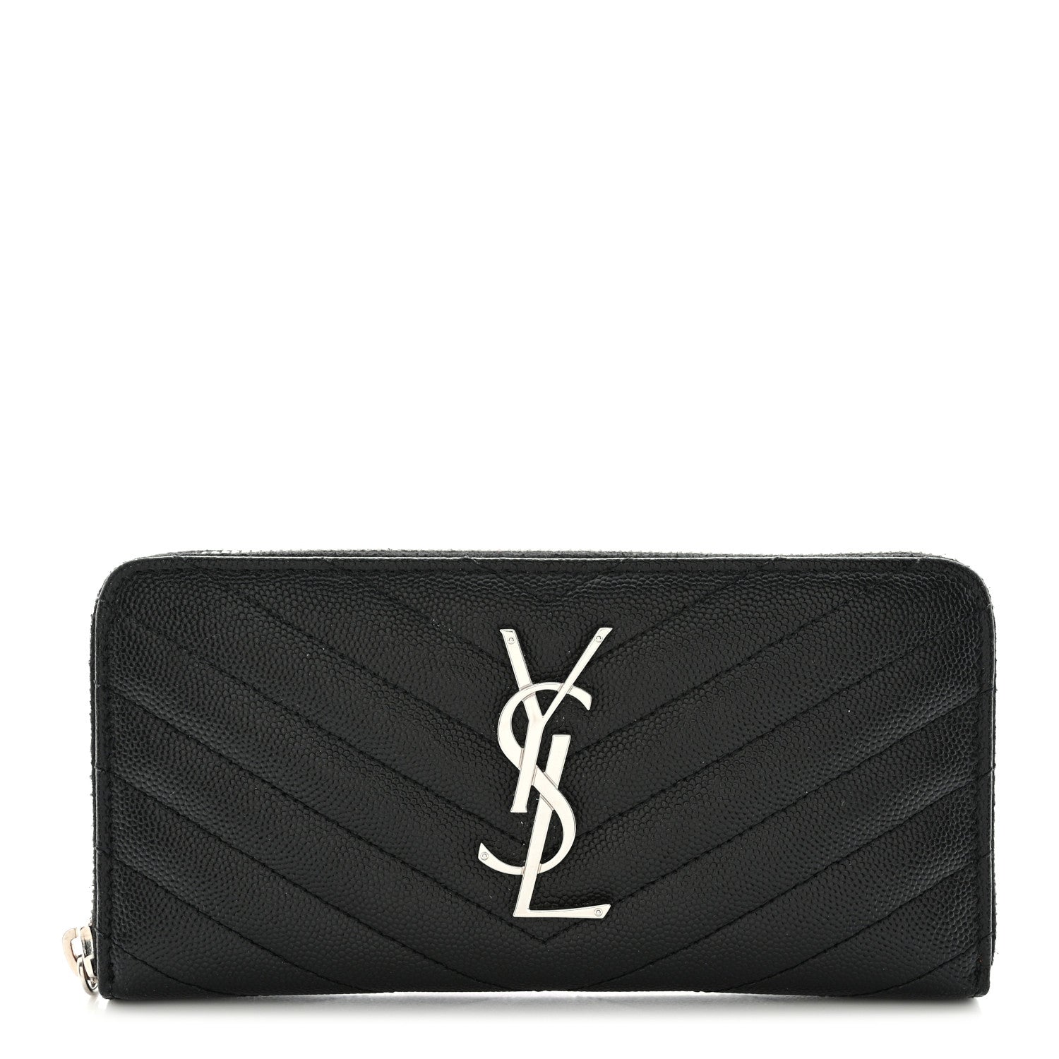 Saint Laurent Grain De Poudre Matelasse Chevron Monogram Zip Around Wallet Black 1 of 12