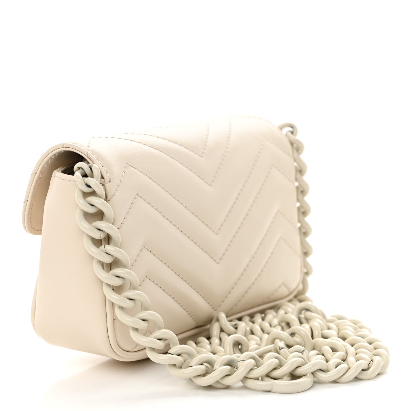 Calfskin Matelasse Monochrome GG Marmont Chain Belt Bag Mystic White