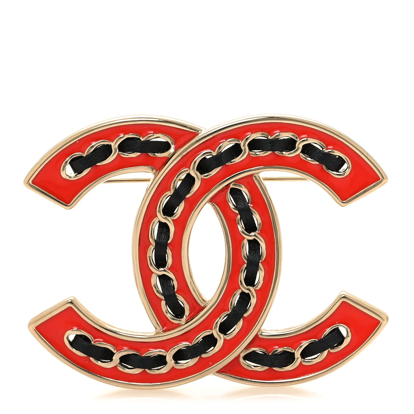 Lambskin Enamel CC Brooch Gold Black Orange