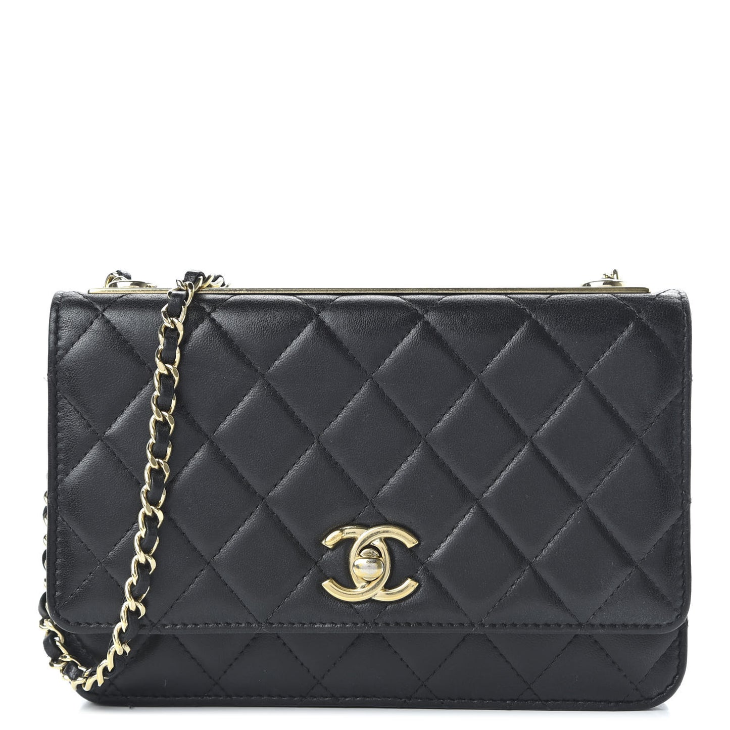 Lambskin Quilted Trendy CC Wallet On Chain WOC Black