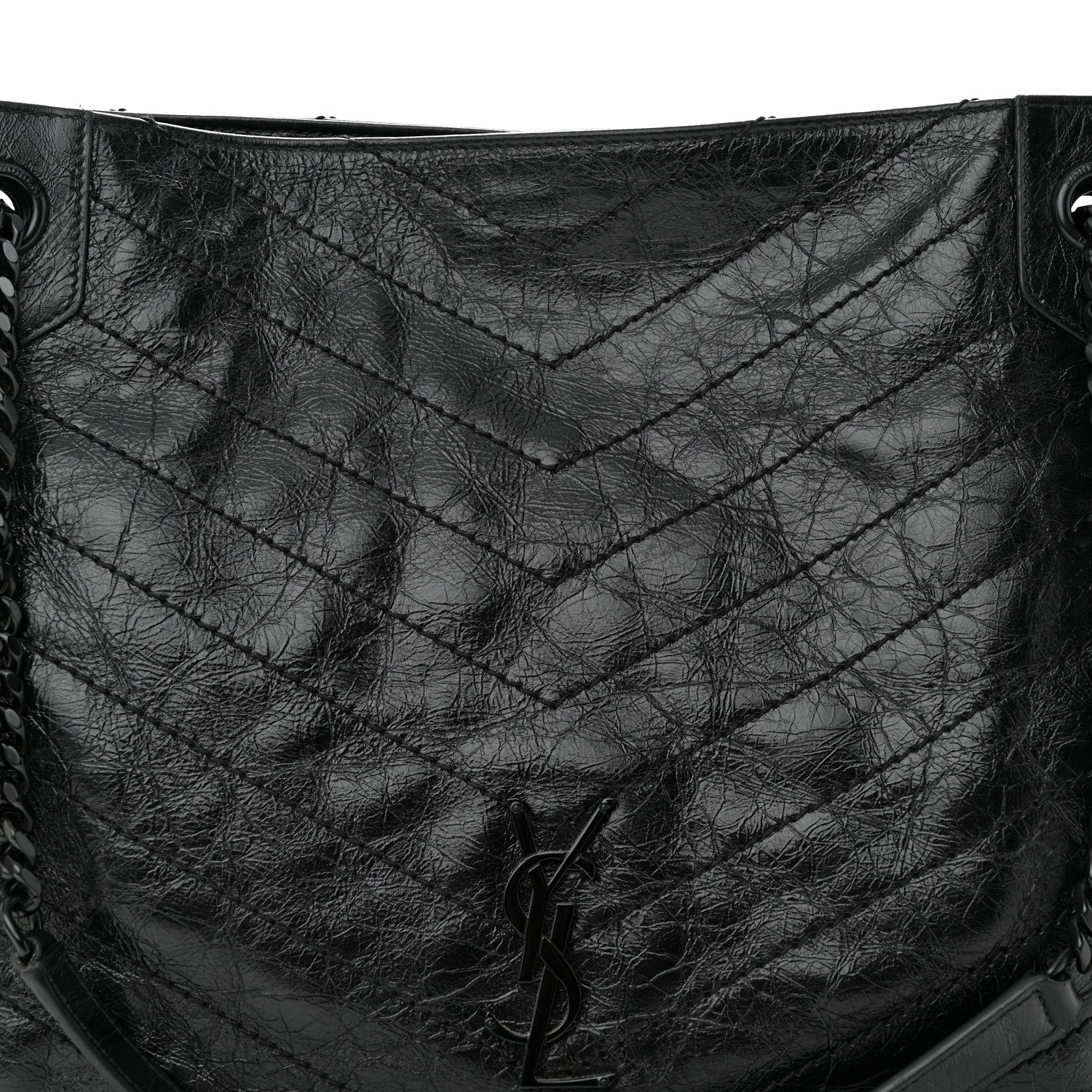 Saint Laurent Crinkled Calfskin Matelasse Monogram Medium Niki Shopper Tote Black 8 of 14