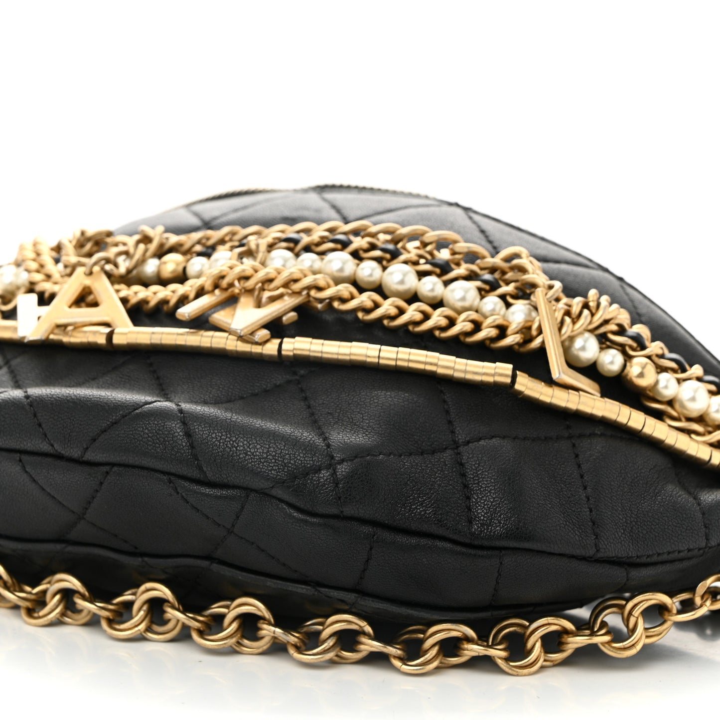 Lambskin Quilted All About Chains Waist Belt Bag Black