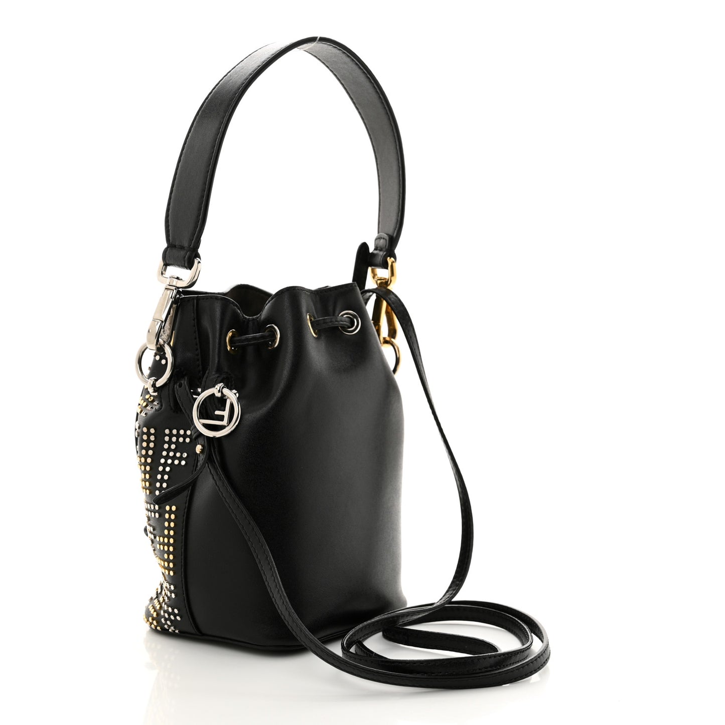 Vitello Liberty F is Fendi FF Studded Mini Mon Tresor Bucket Bag Black