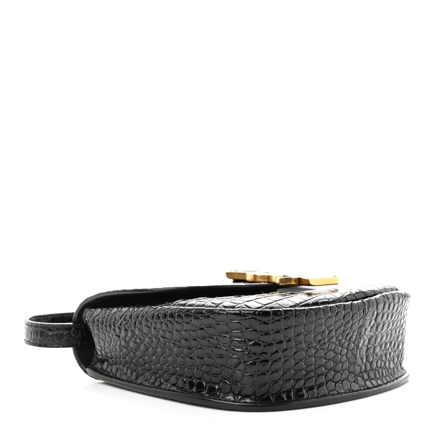 Crocodile Embossed Calfskin Small Kaia Satchel Black
