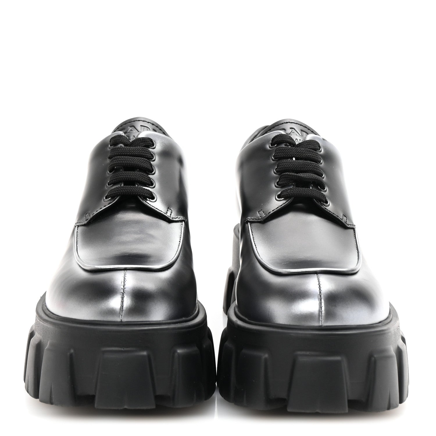 Prada Spazzolato Rois Sfumato Monolith 55mm Derby Loafers 38.5 Black Argento 3 of 9