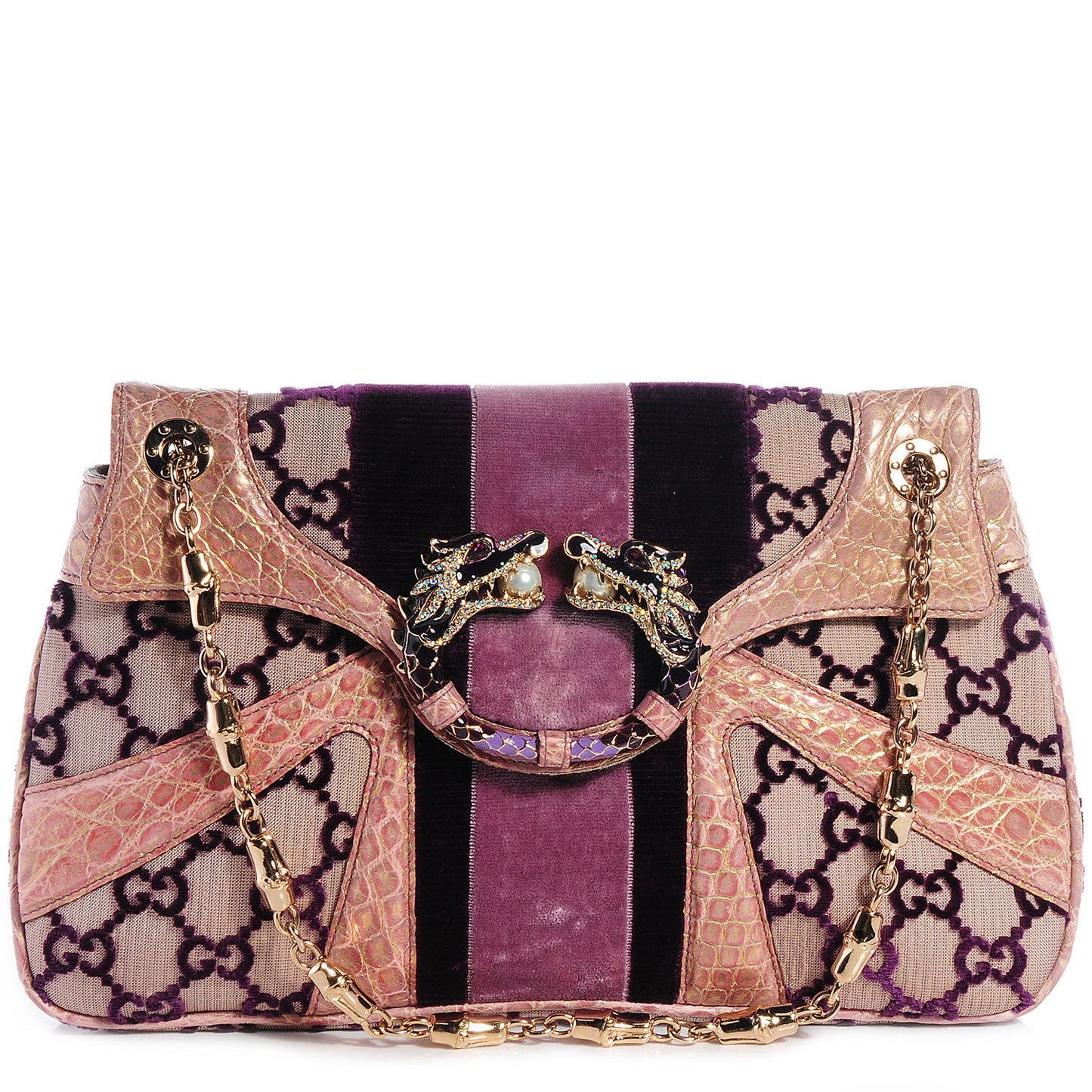 Monogram Tom Ford Crocodile Jeweled Dragon Flap Bag Purple