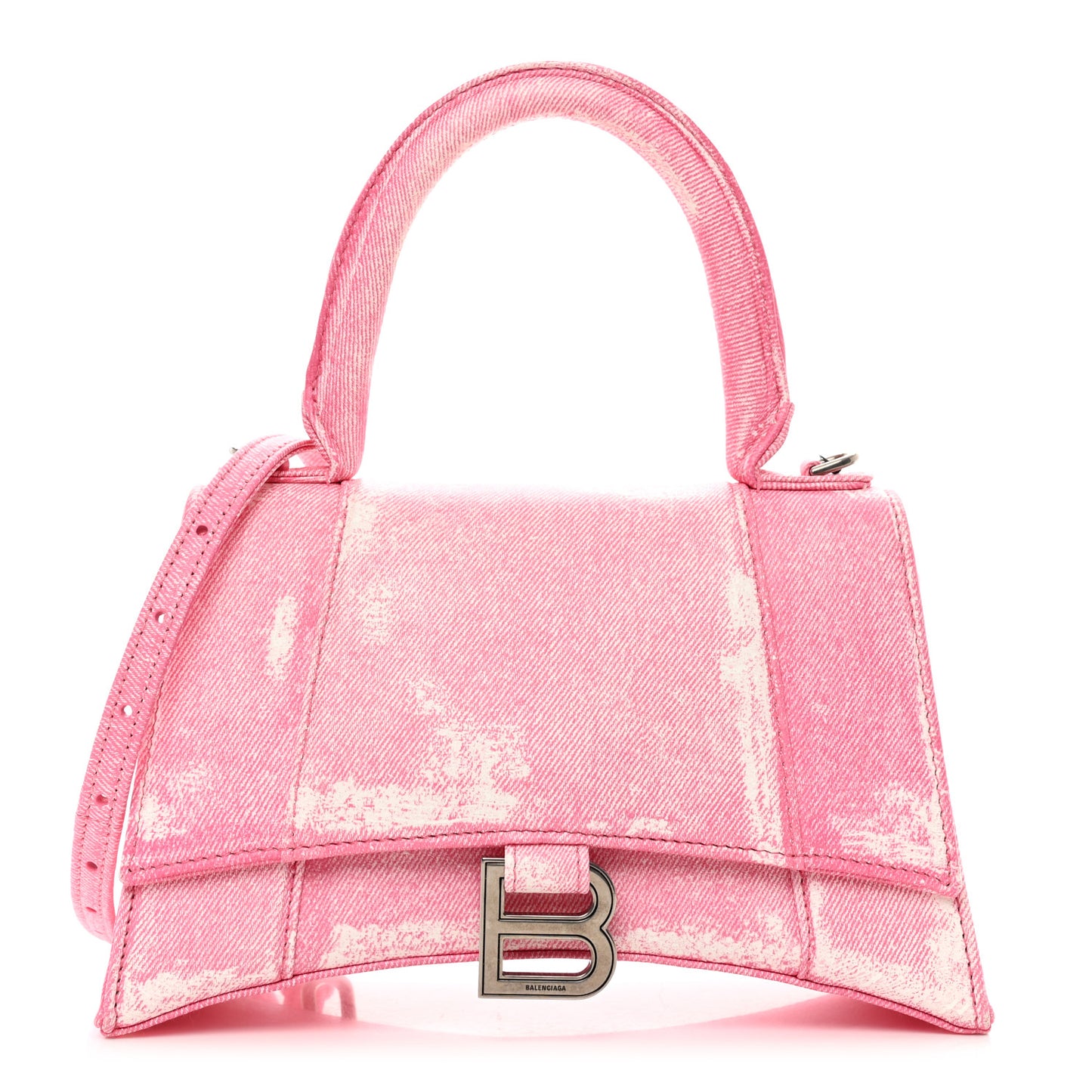 Nappa Denim Printed Small Hourglass Top Handle Bag Denim Pink