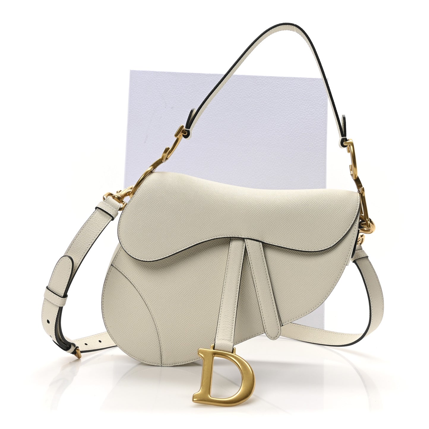 Grained Calfskin Saddle Bag With Strap Latte