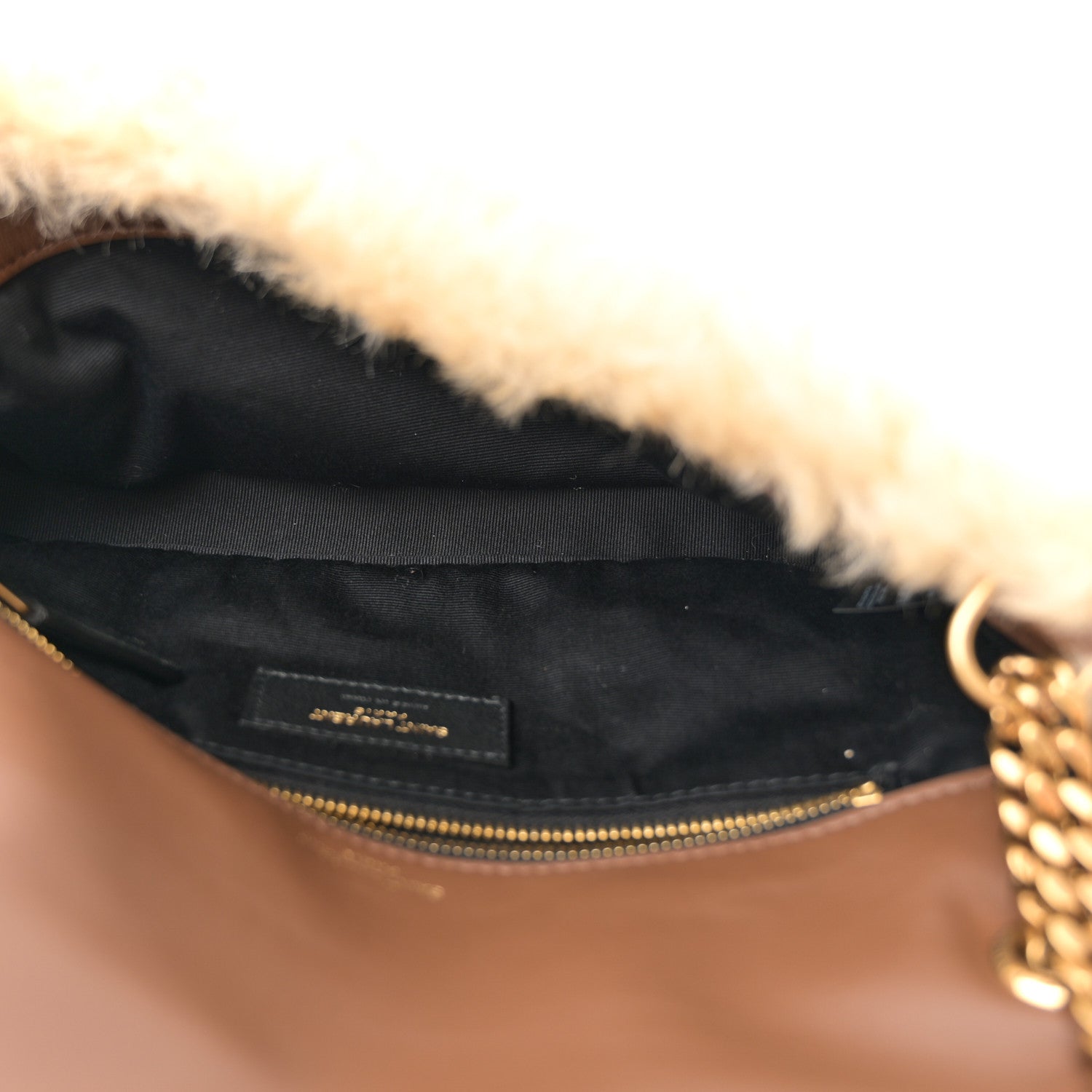 Saint Laurent Shearling Calypso Crossbody Crema Naturel Dark Cigar 5 of 11