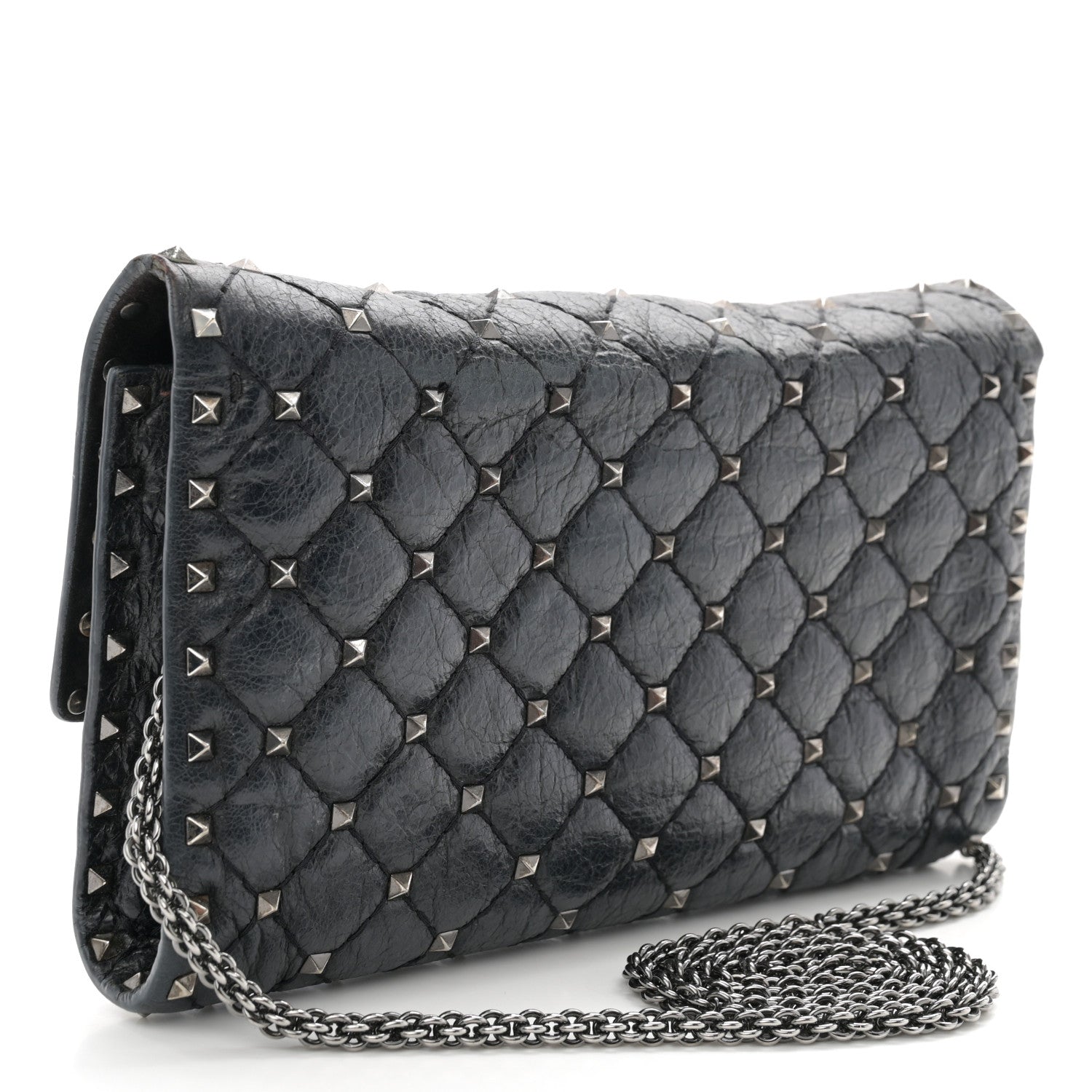 Valentino Garavani Craquele Nappa Rockstud Spike Wallet on Chain Black 3 of 12