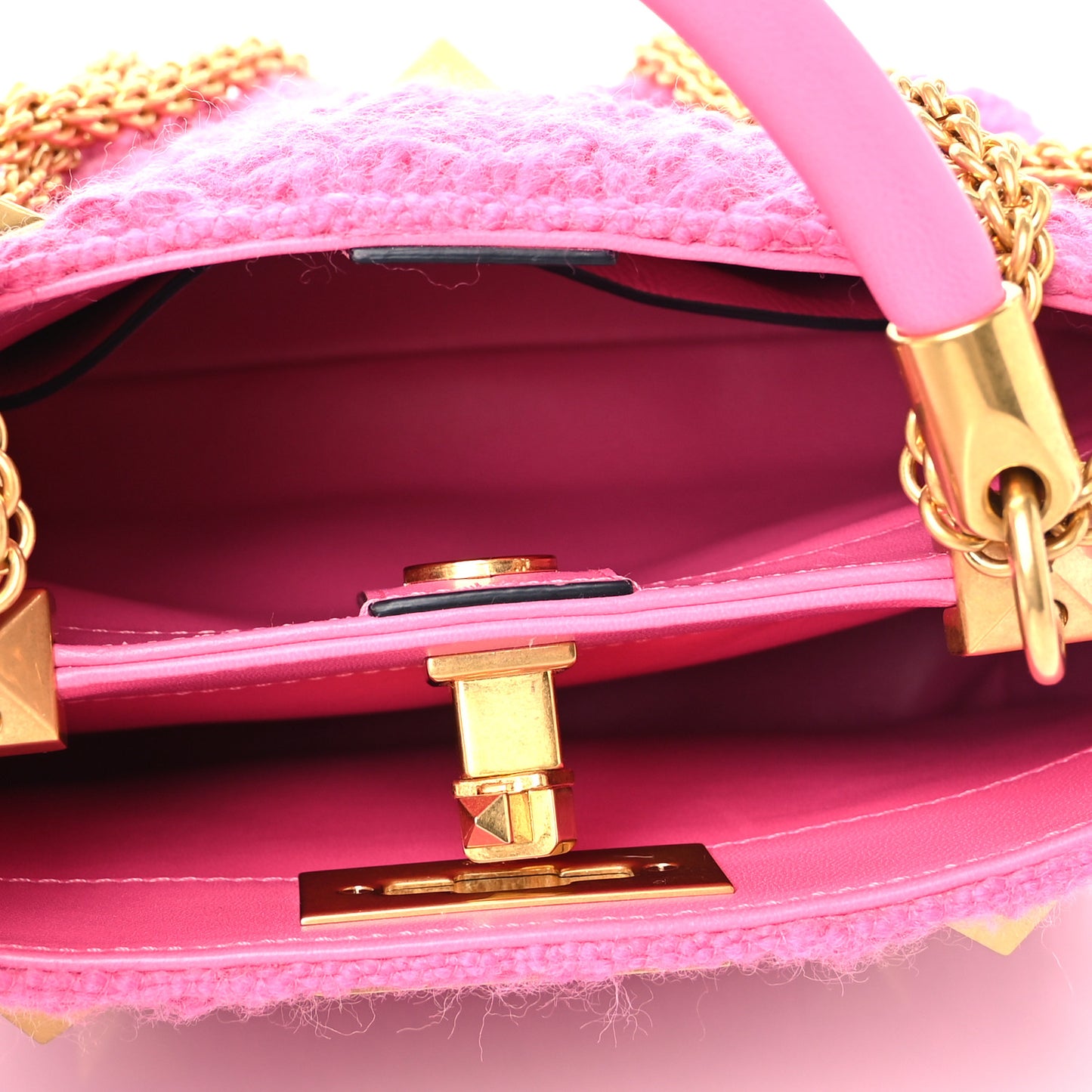 Wool Woven Small Roman Stud The Handle Bag Feminine Pink