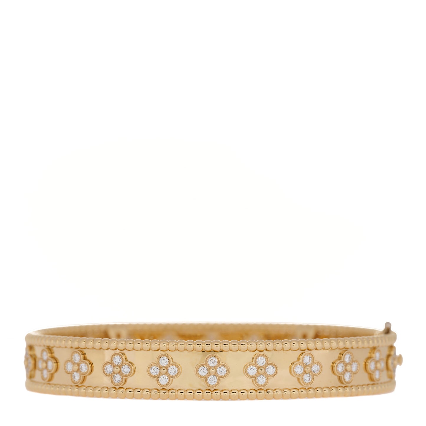 18K Yellow Gold Diamond Perlee Clovers Bangle Bracelet XL