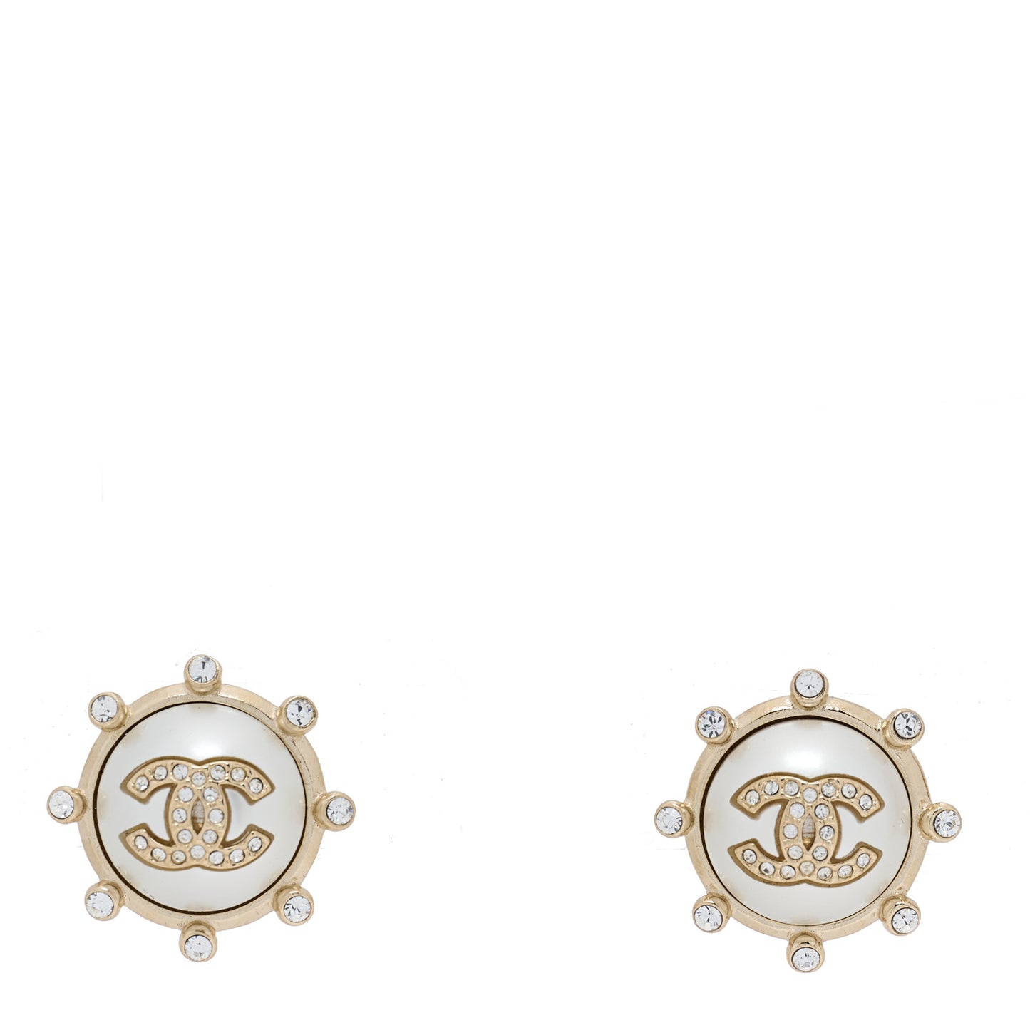 Pearl Crystal CC Round Earrings Gold