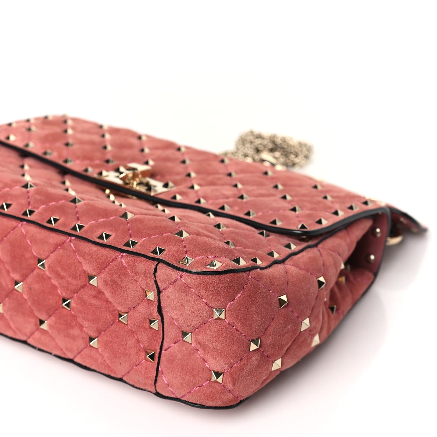 Suede Medium Rockstud Spike Shoulder Bag Antico Rosa