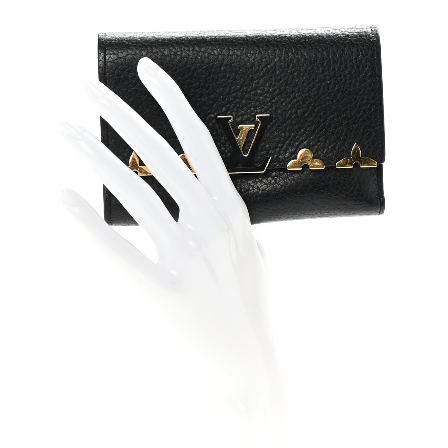 Taurillon Embellished Capucines Compact Wallet Black