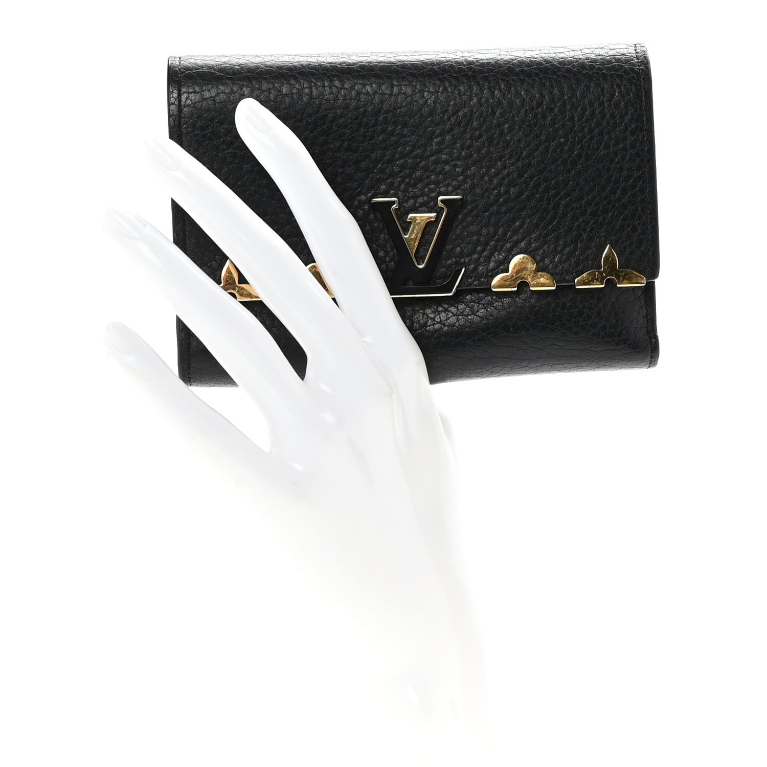 Louis Vuitton Taurillon Embellished Capucines Compact Wallet Black 2 of 7