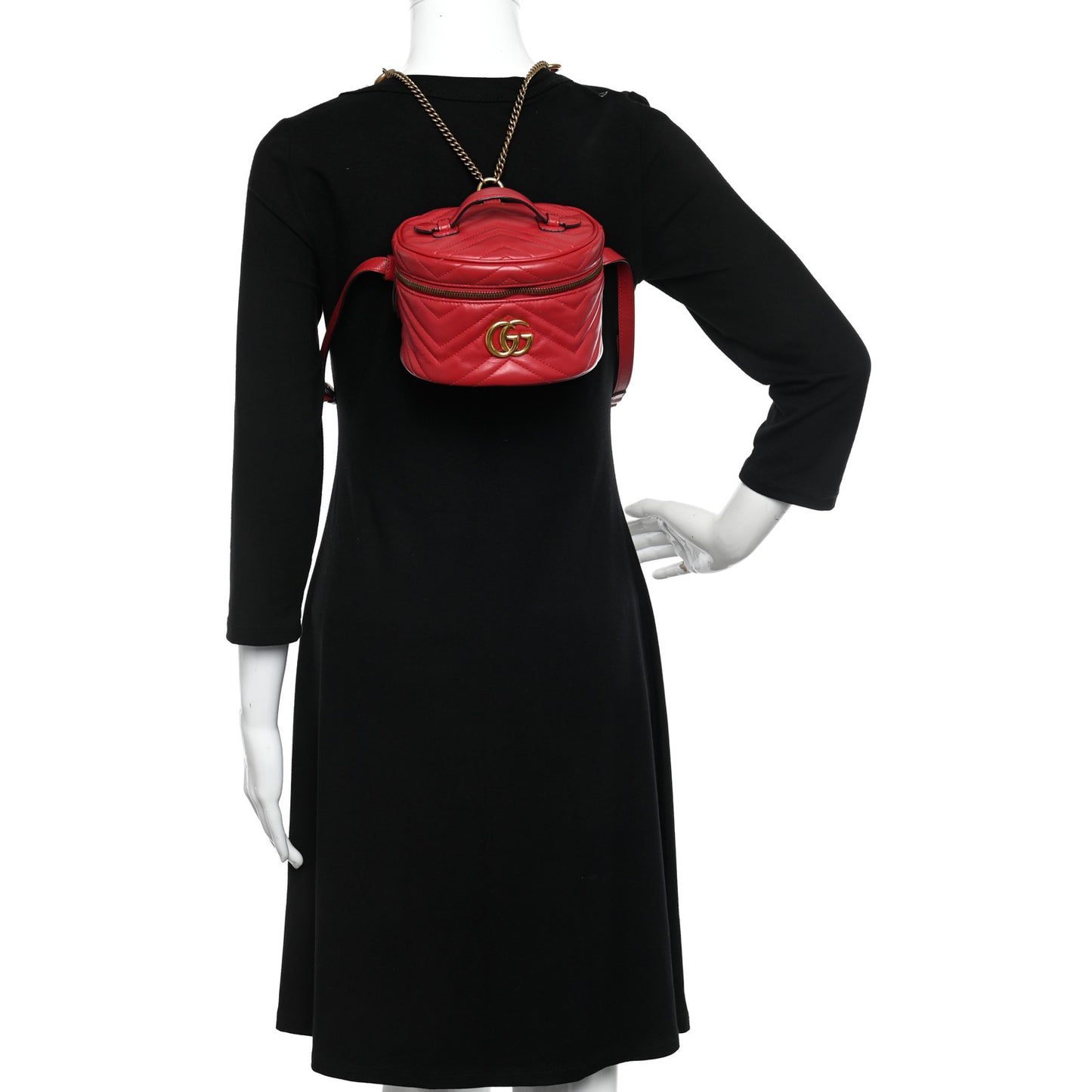 Calfskin Matelasse Mini GG Marmont Round Backpack Hibiscus Red