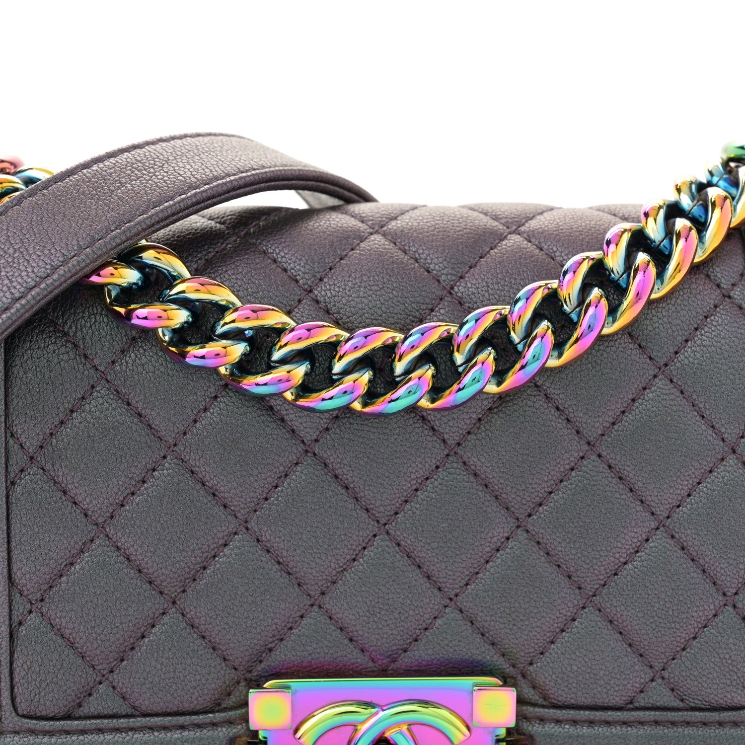 Chanel Iridescent Goatskin Quilted Small Boy Flap Purple 8 of 10