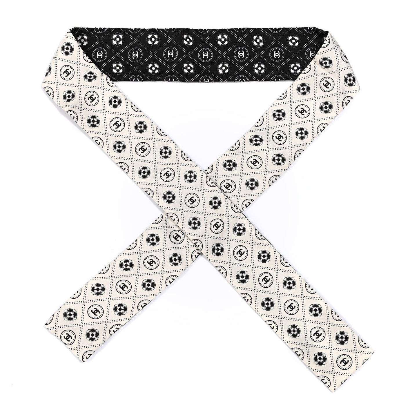 Silk CC Polka Dot Slim Bandeau Scarf Black Ecru