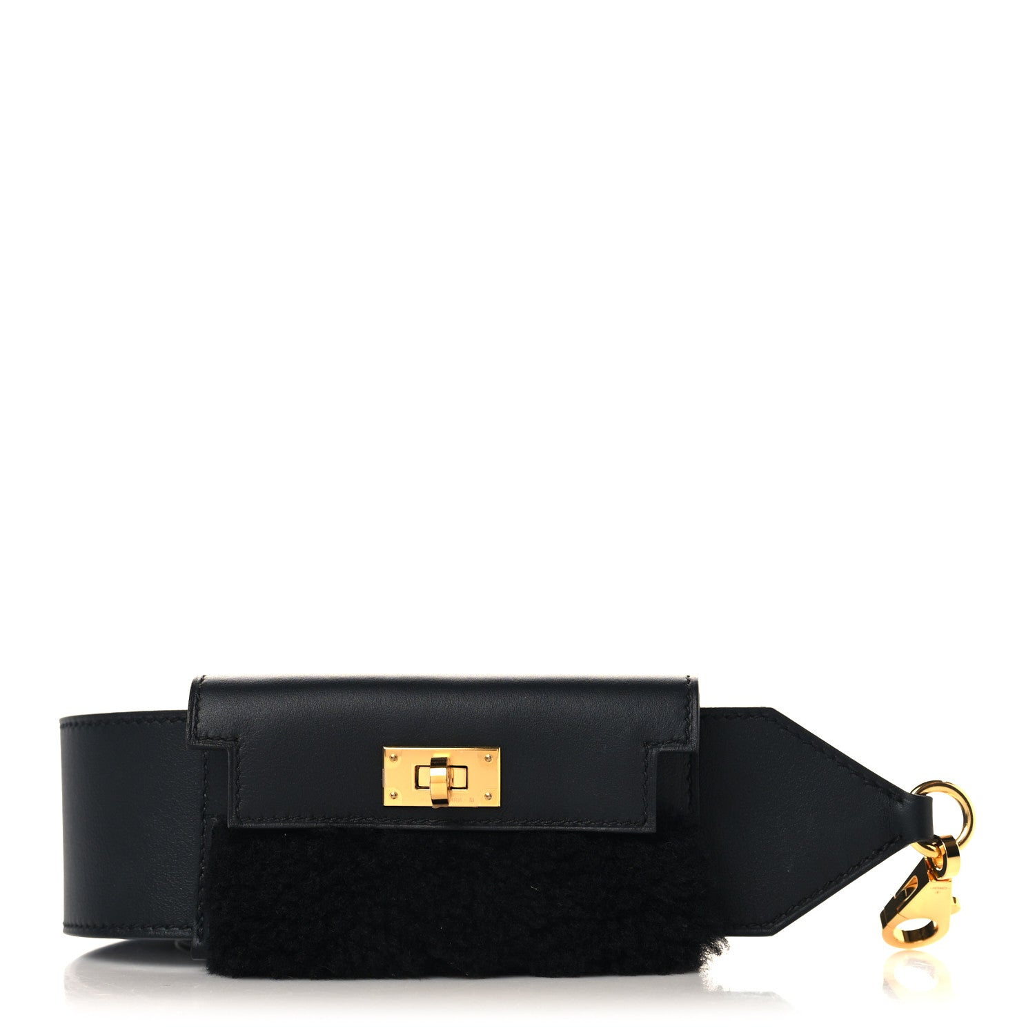 Hermes Swift Shearling Pocket Kelly Shoulder Strap Black 1890650