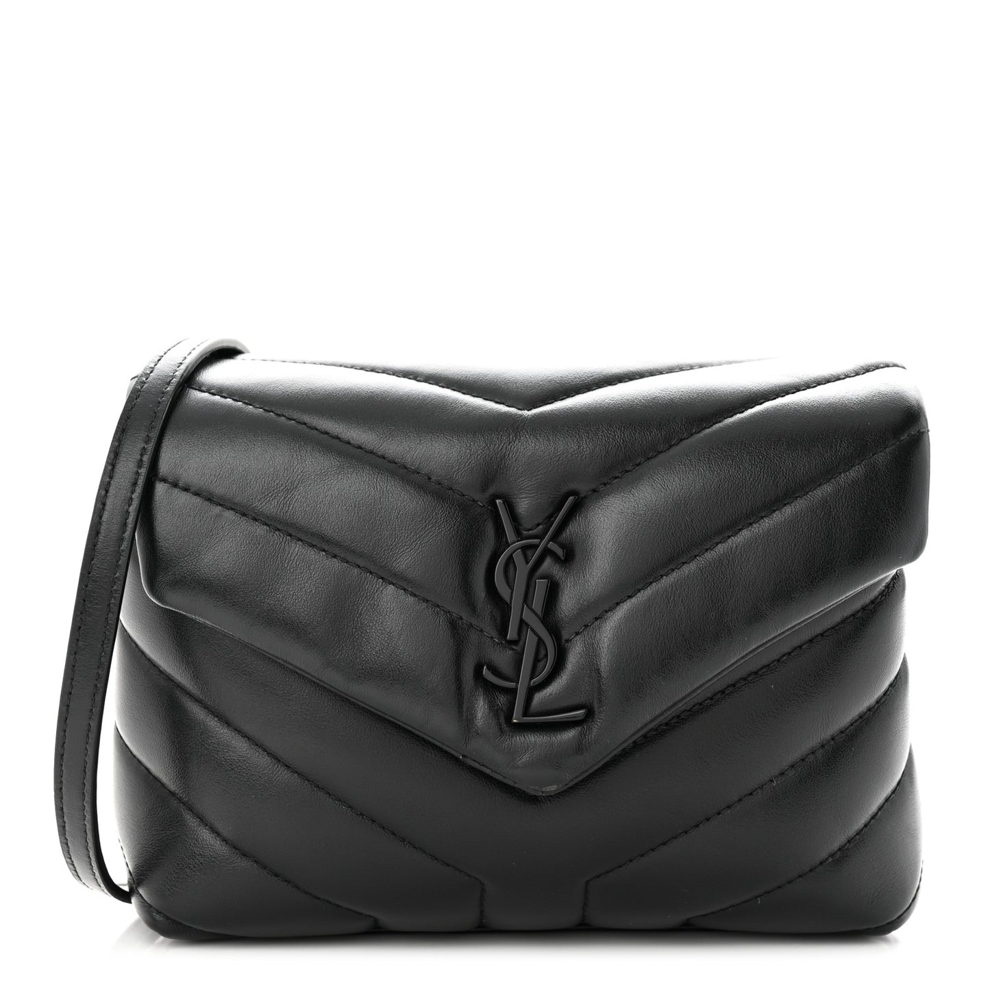 Calfskin Y Quilted Monogram Monochrome Toy Loulou Crossbody Bag Black