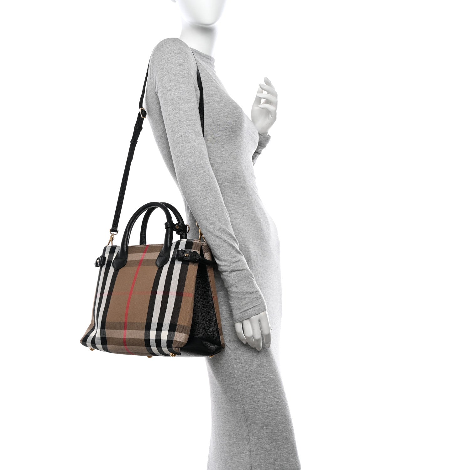 Burberry House Check Grainy Calfskin Medium Banner Tote Black 2 of 11