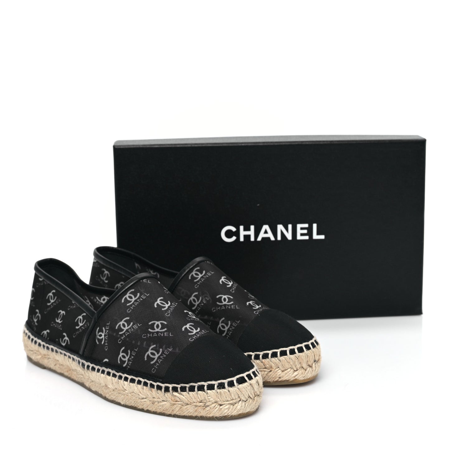 Mesh Grosgrain CC Espadrilles 38 Black White