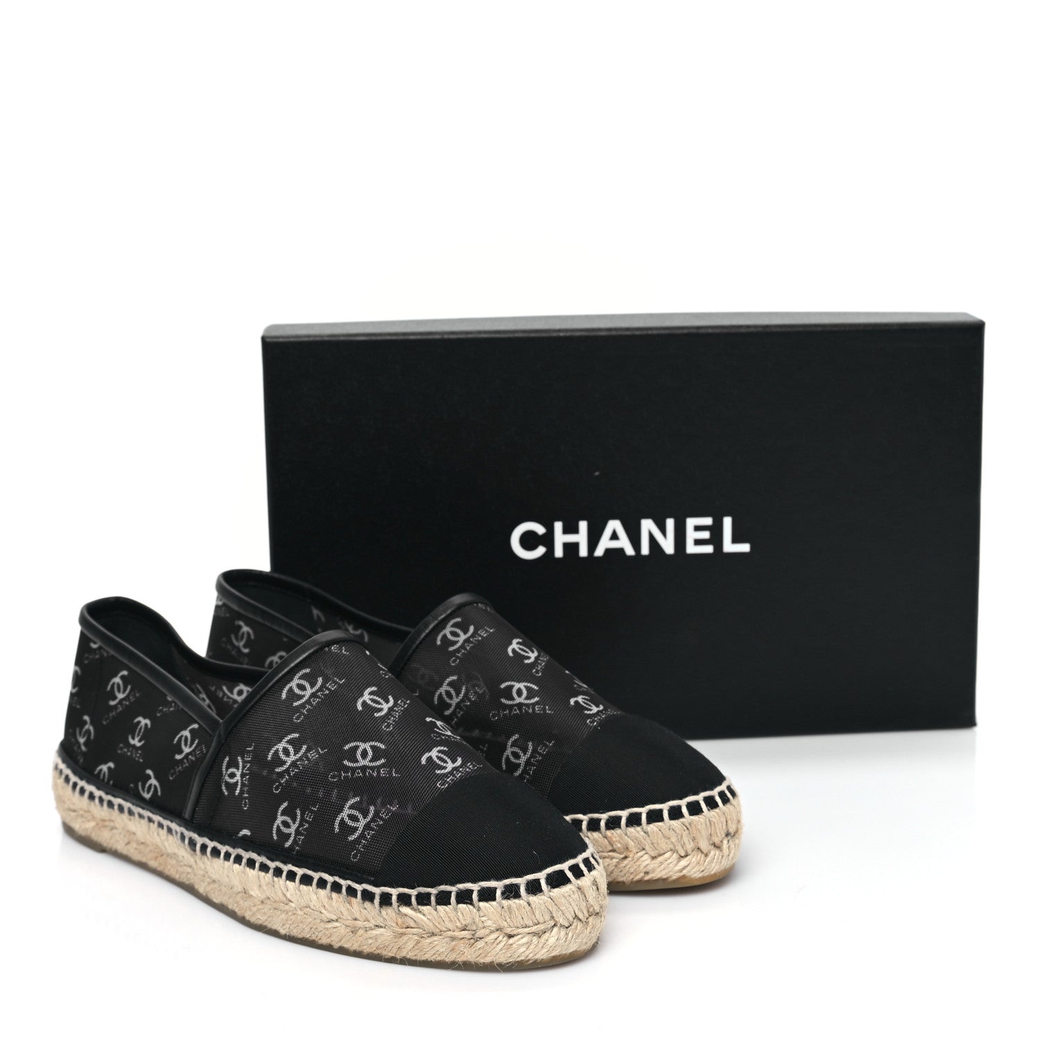 Chanel Mesh Grosgrain CC Espadrilles 38 Black White 8 of 8