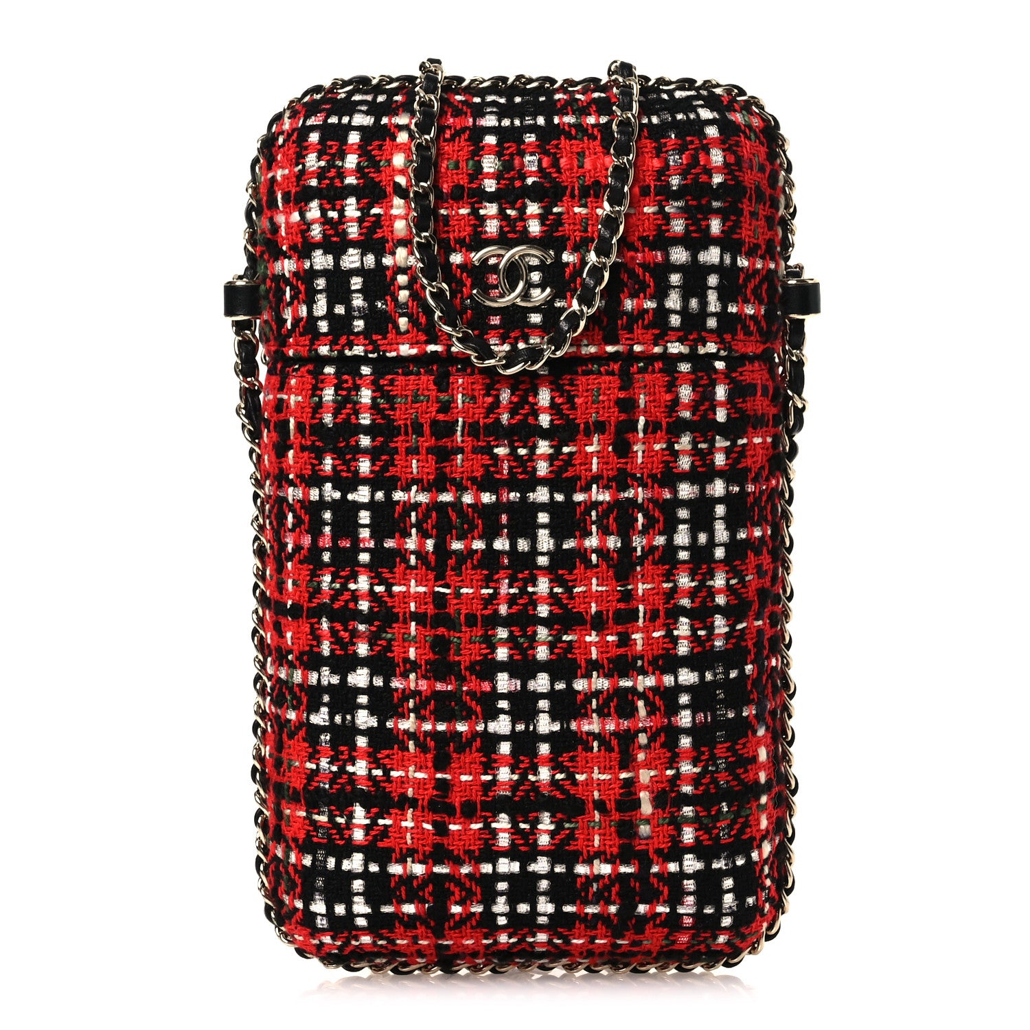 Chanel Tweed Chain Around Phone Holder Red Multicolor 1847724