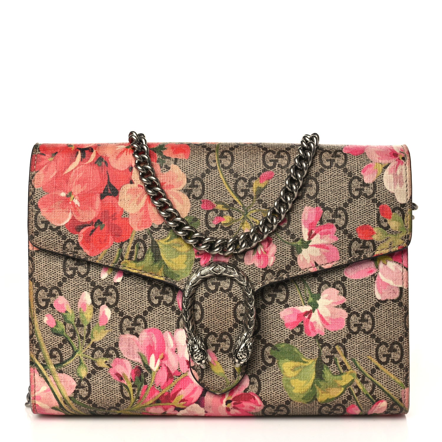 Gucci GG Supreme Monogram Blooms Mini Dionysus Chain Wallet Beige Multicolor Dry Rose 1 of 11