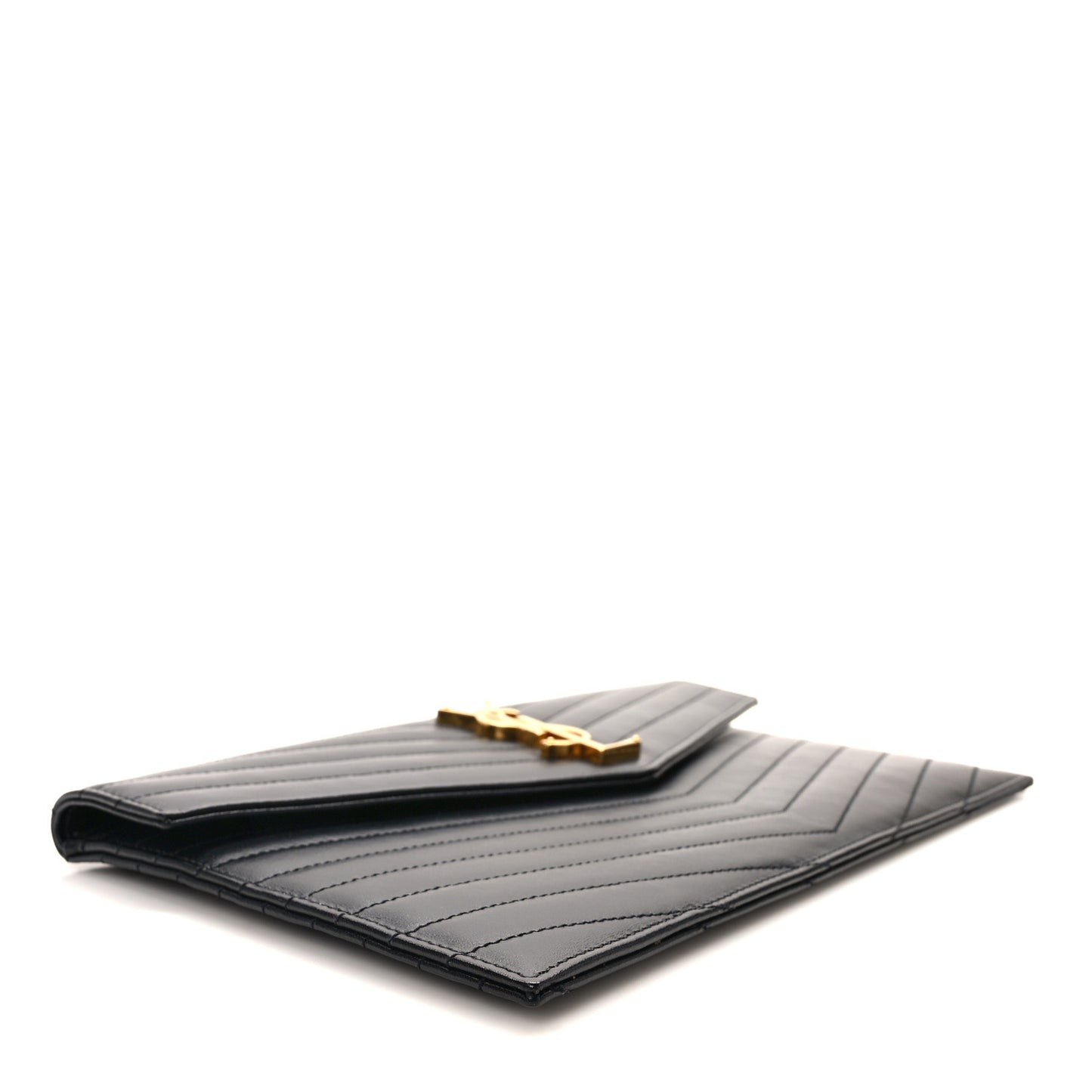 Calfskin Matelasse Chevron Monogram Uptown Clutch Black