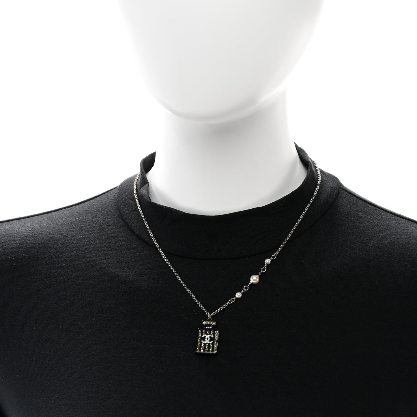 Resin Strass Pearl Perfume Bottle CC Necklace Black Gold