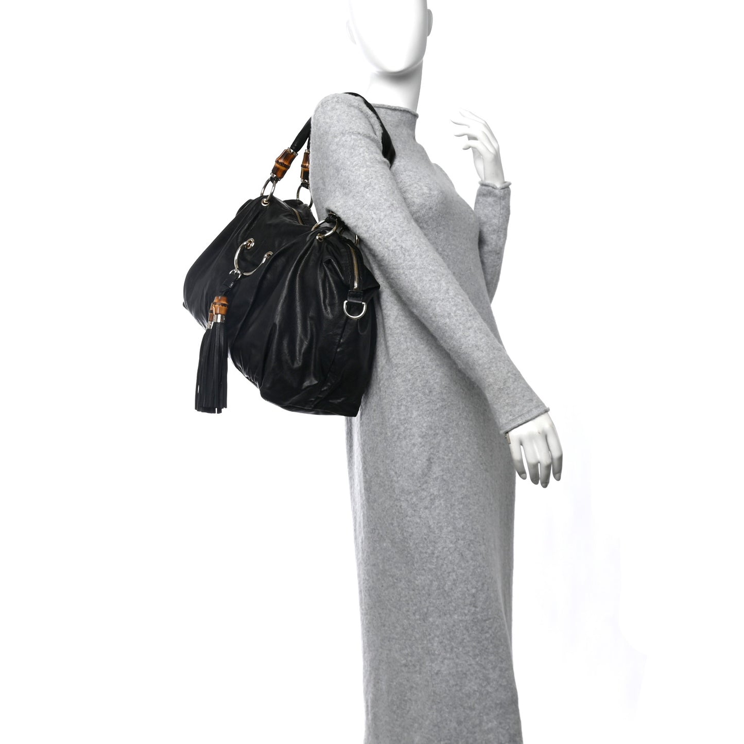 Calfskin Bamboo Beads Top Handle Bag Black