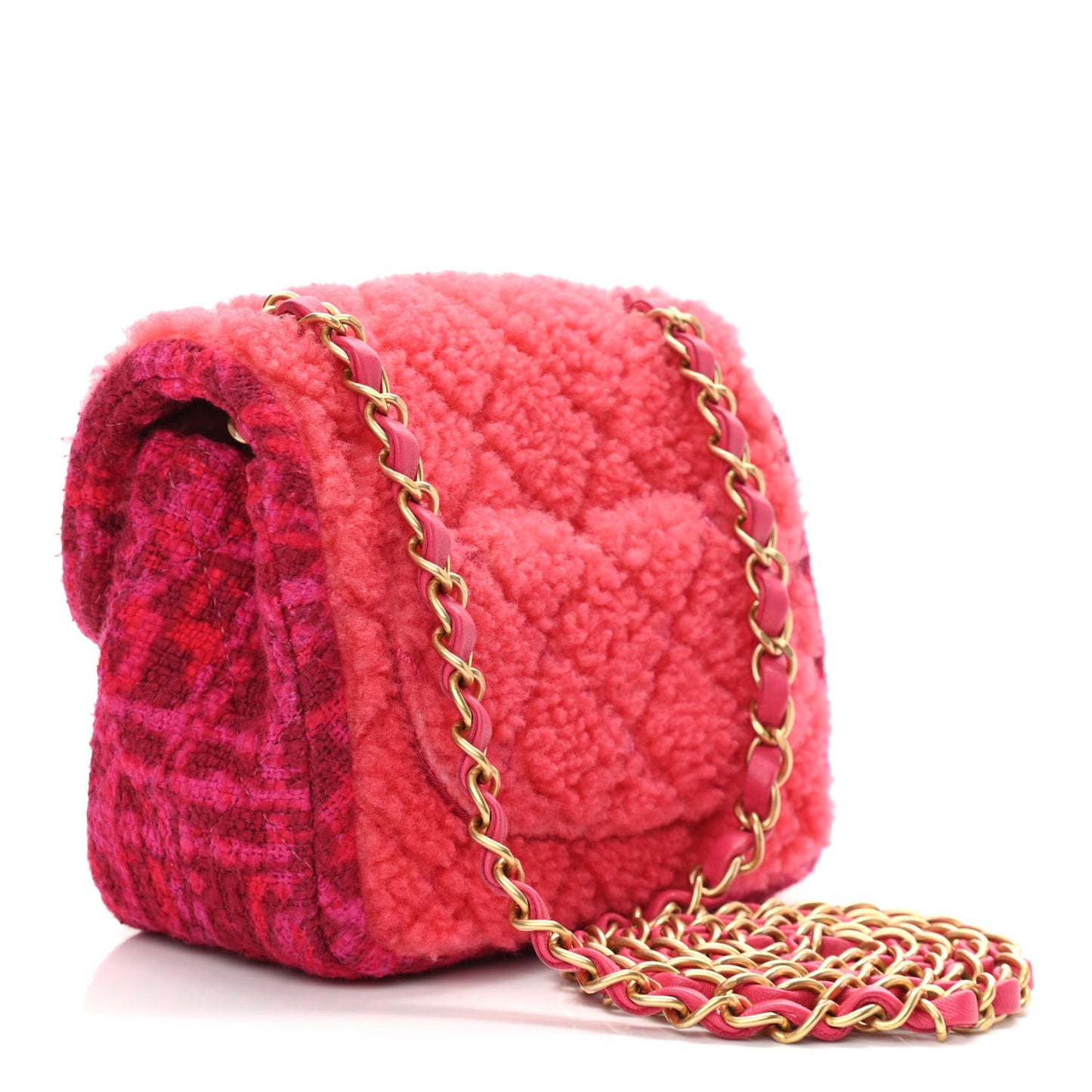 Shearling Tweed Quilted Mini Square Flap Bag Pink
