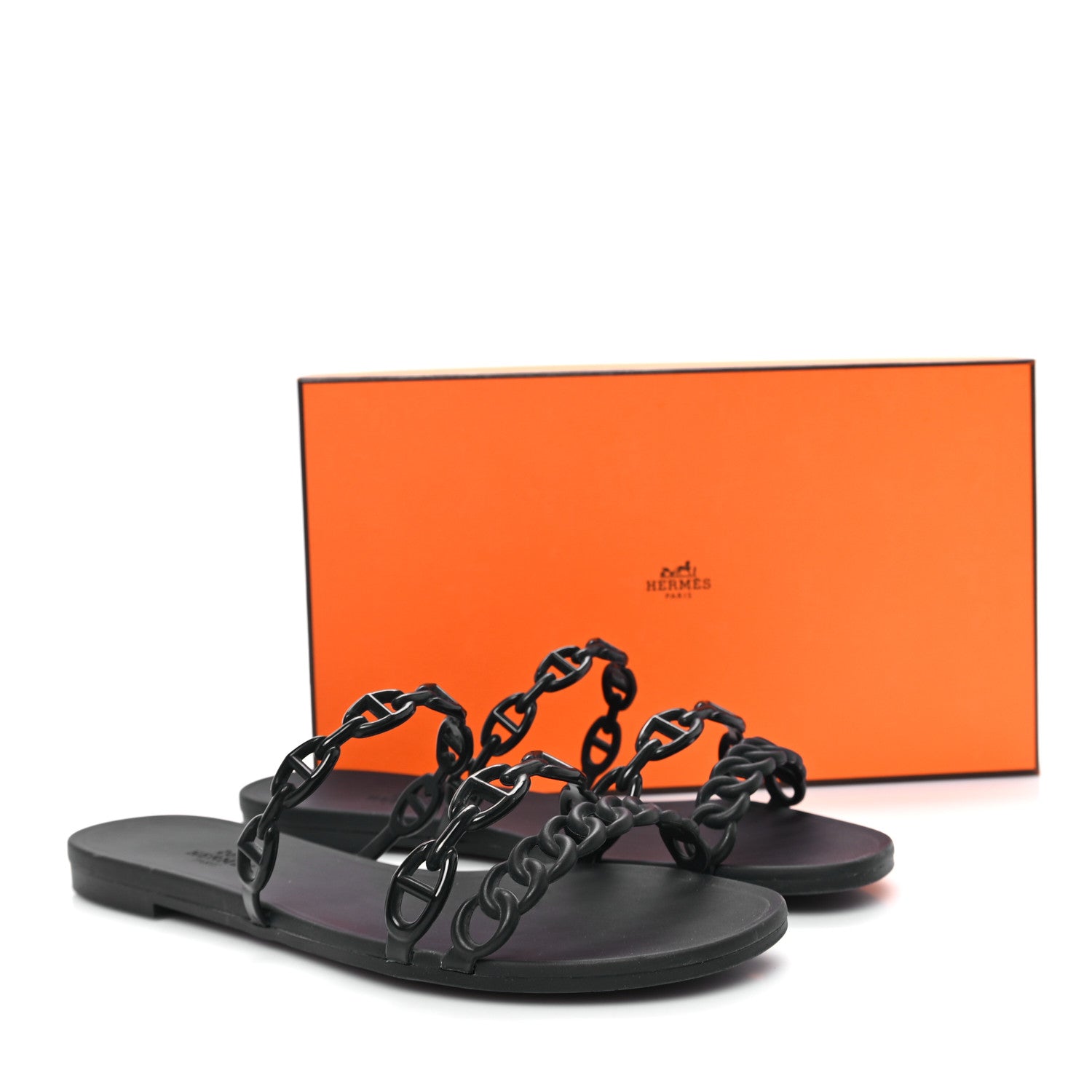 Hermes Rubber Chaine d'Ancre Rivage Sandals 38 Black 10 of 10