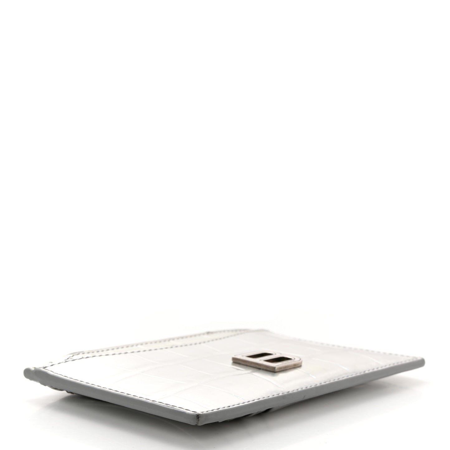 Metallic Calfskin Crocodile Embossed Hourglass Long Coin Case Card Holder Silver