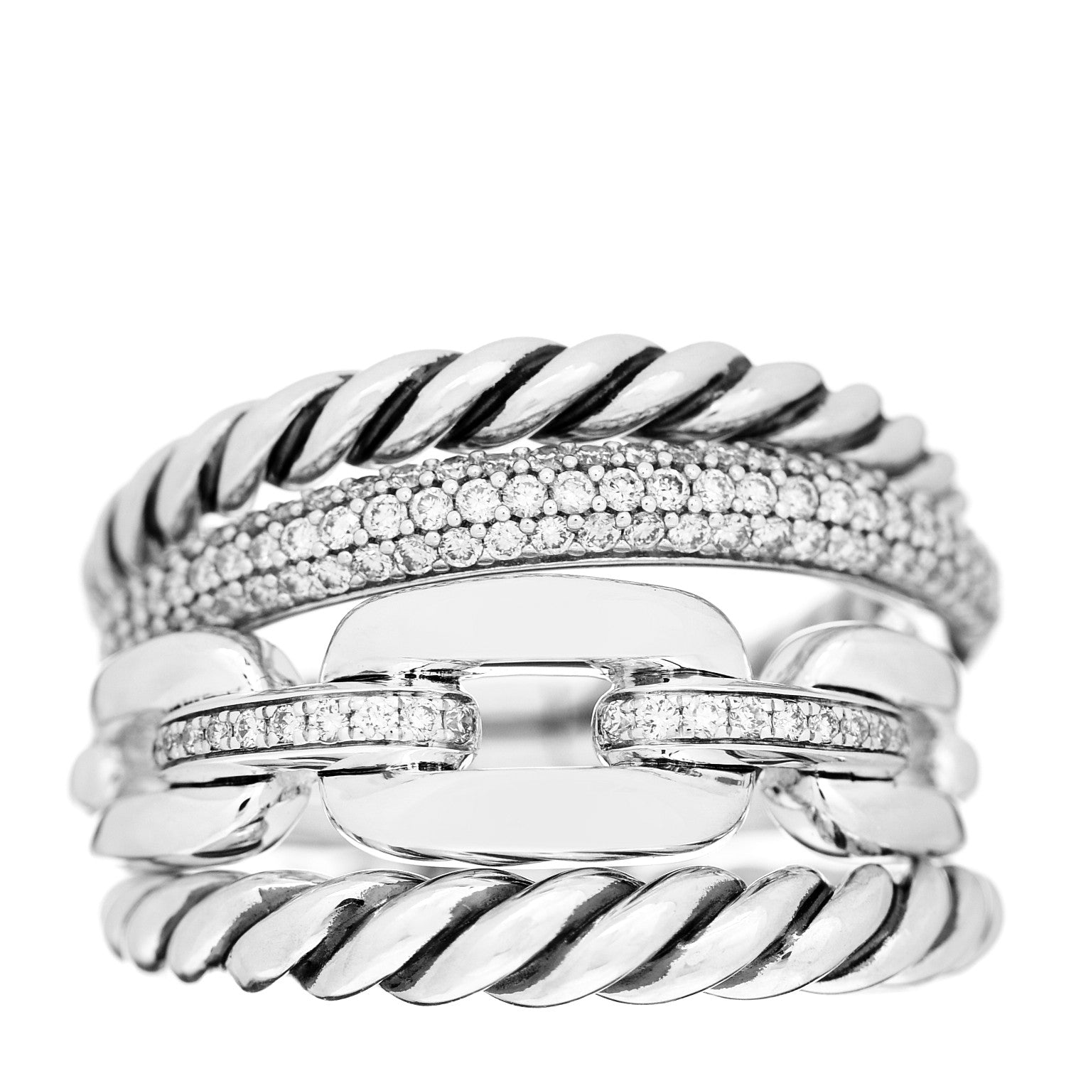 David Yurman Sterling Silver Diamond Wellesley Four-Row Ring 60 9 1 of 5