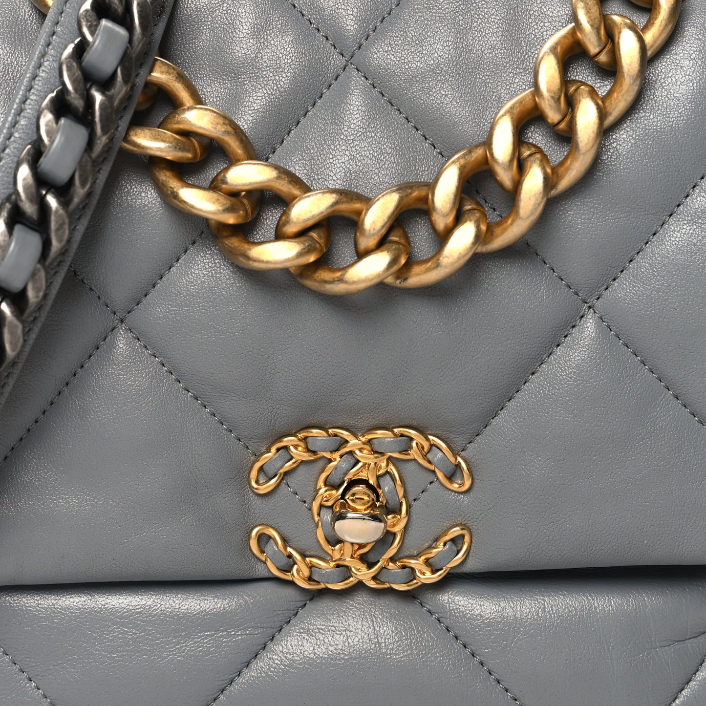 Lambskin Quilted Large Chanel 19 Flap Grey