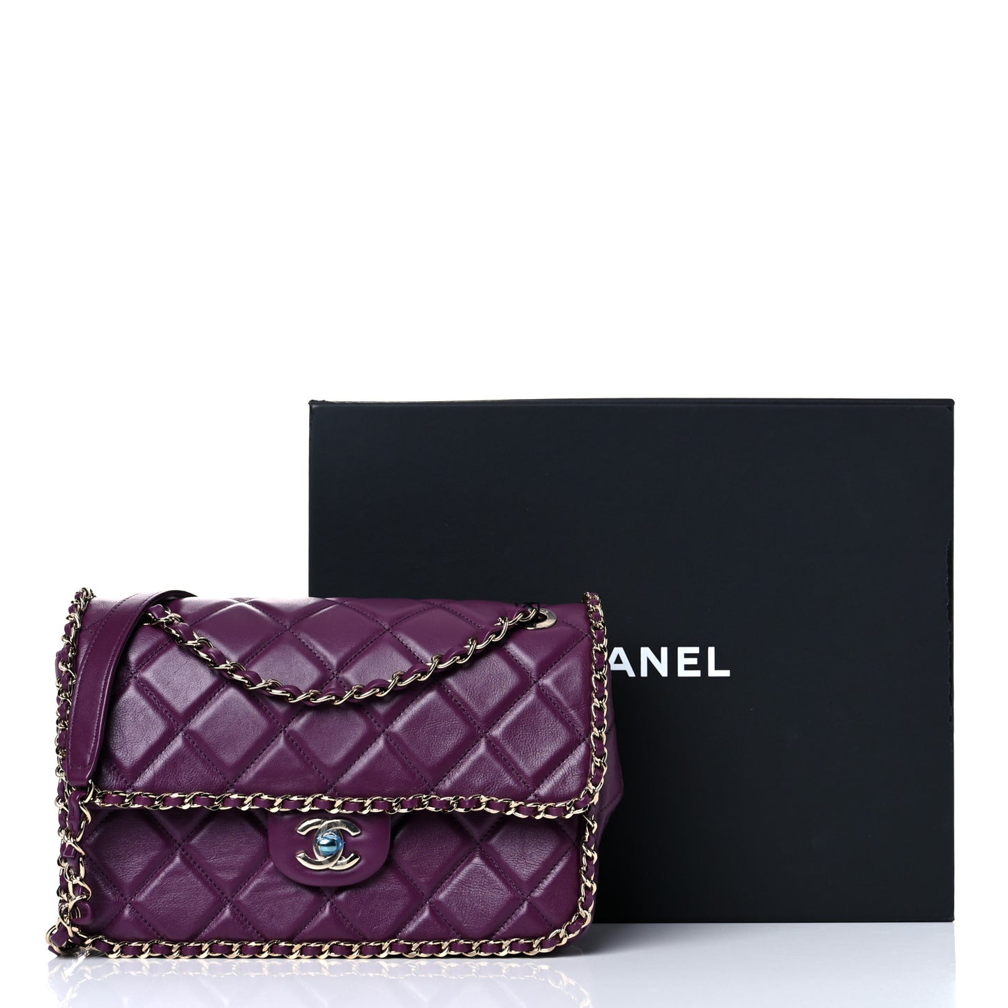 Crumpled Calfskin Medium Chain All Over Flap Purple