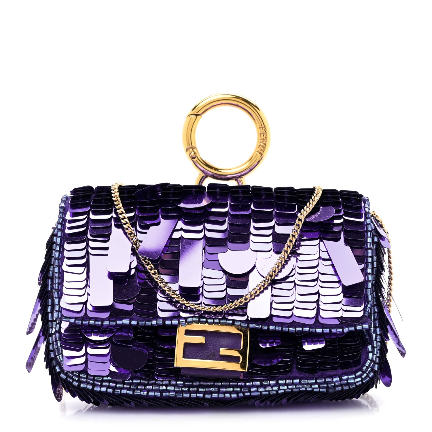 最終価格です！/FENDI /パープル /メッシュ/かごバッグ Fendi Sequin Paillettes Shiny Nappa Sex and the City Nano Baguette