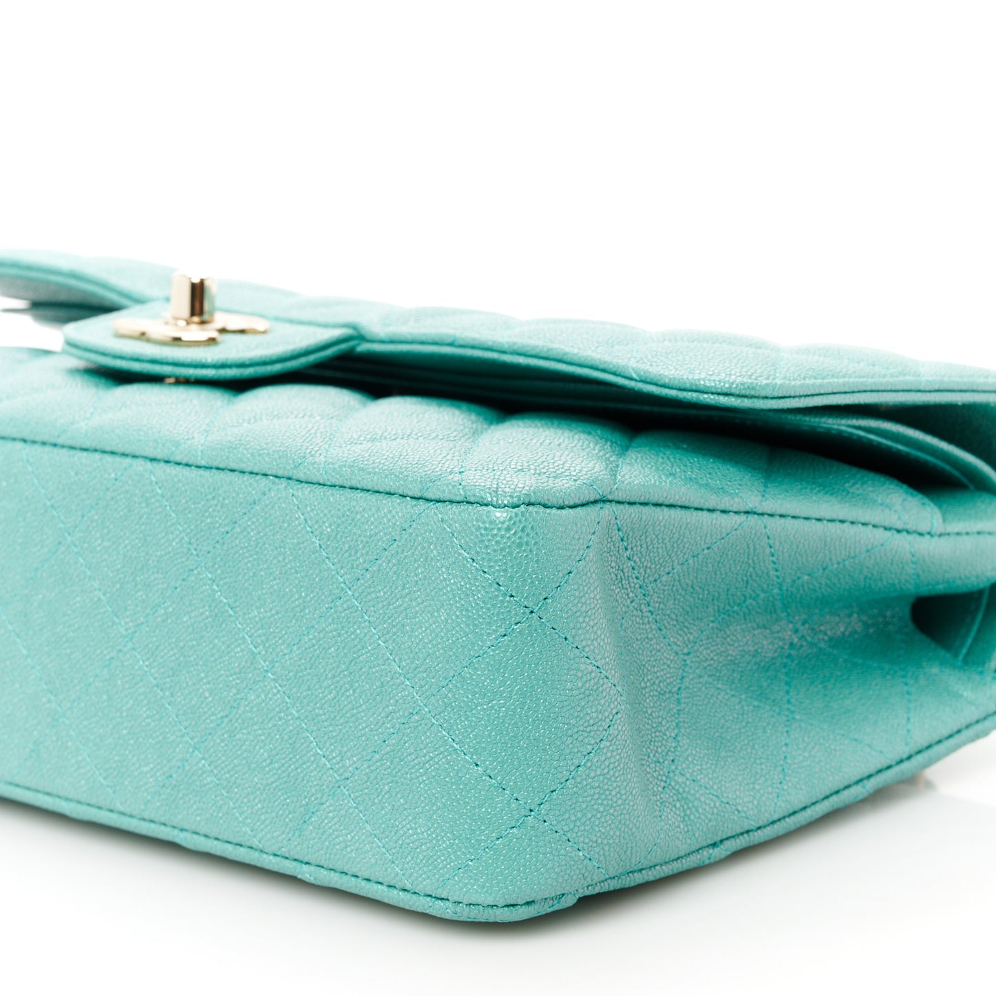 Iridescent Caviar Quilted Medium Double Flap Green